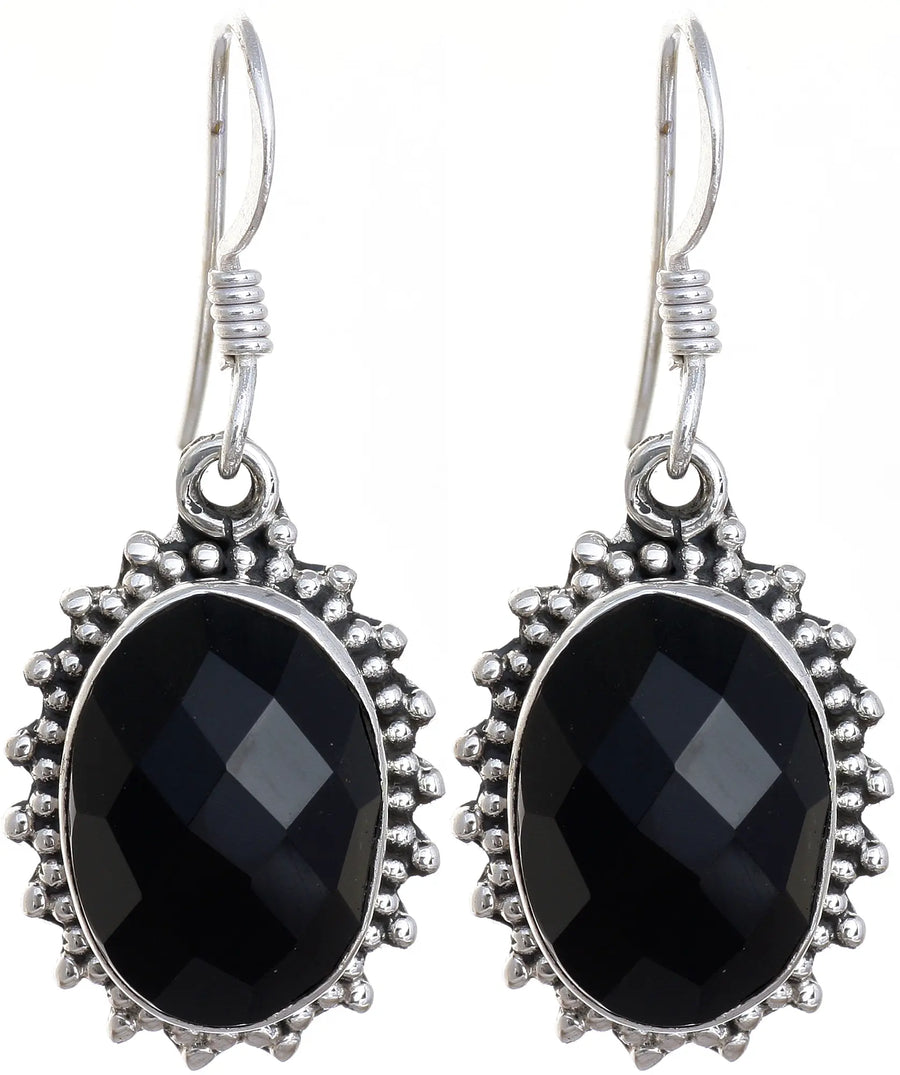Faceted Black Onyx Sterling Silver Earrings
