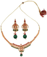 Polki and Cut Glass Ruby Emerald Pearl Necklace Set