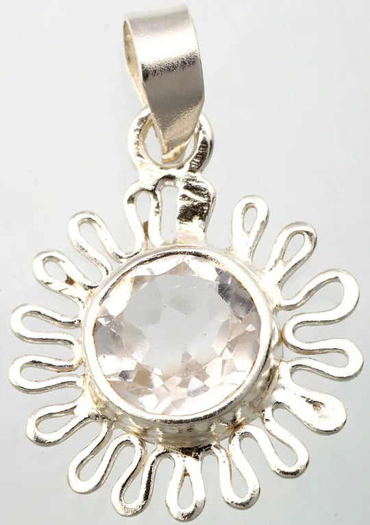 Faceted Crystal and Filigree Sterling Silver Pendant