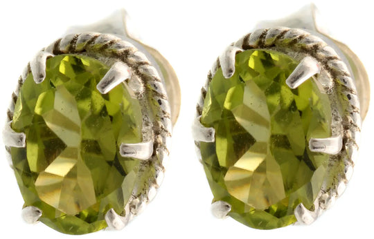 Faceted Peridot Sterling Silver Tops Earrings