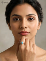 Turquoise Coral and Rainbow Moonstone Sterling Silver Ring