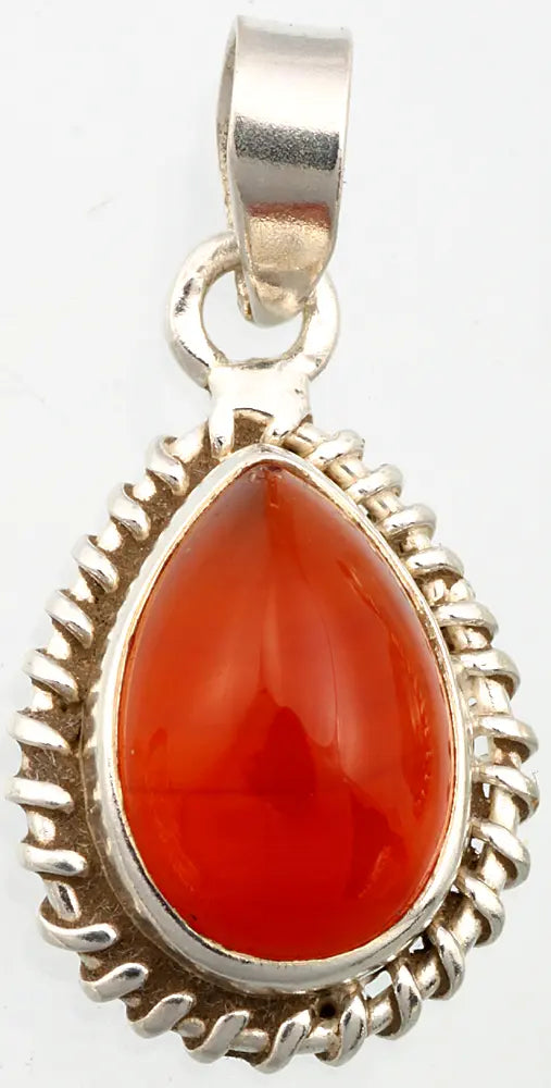 Carnelian Pear Cut Sterling Silver Pendant