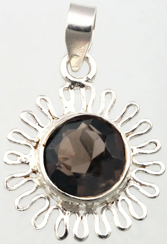 Faceted Smoky Quartz and Filigree Sterling Silver Pendant