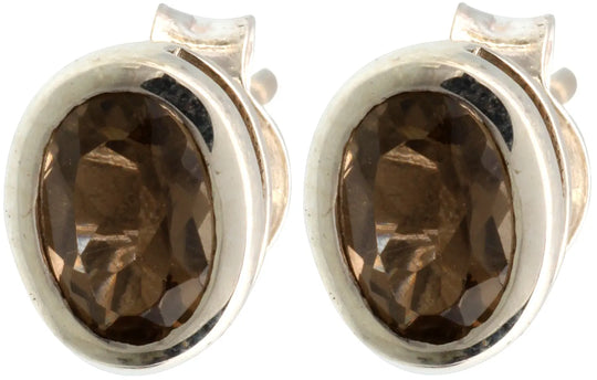 Faceted Smoky Quartz Sterling Silver Post Earrings