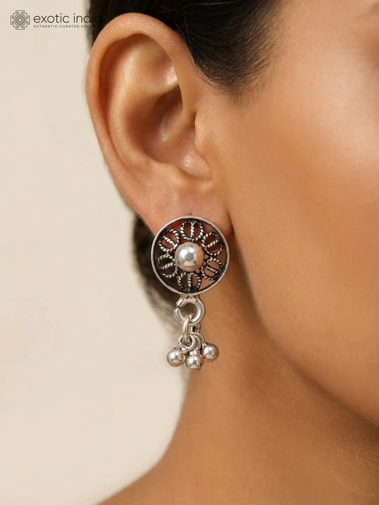 Chakra Motif Sterling Silver Earrings with Ghungroo