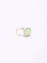 Faceted Green Chalcedony and Rose Quartz Sterling Silver Ring