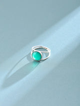 Faceted Green Chalcedony and Rose Quartz Sterling Silver Ring