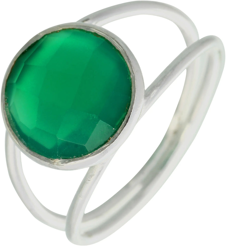 Faceted Green Onyx Sterling Silver Ring