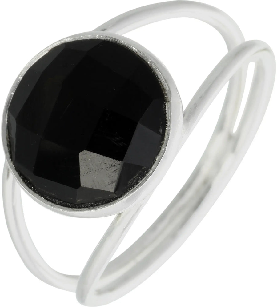 Faceted Black Onyx Sterling Silver Ring