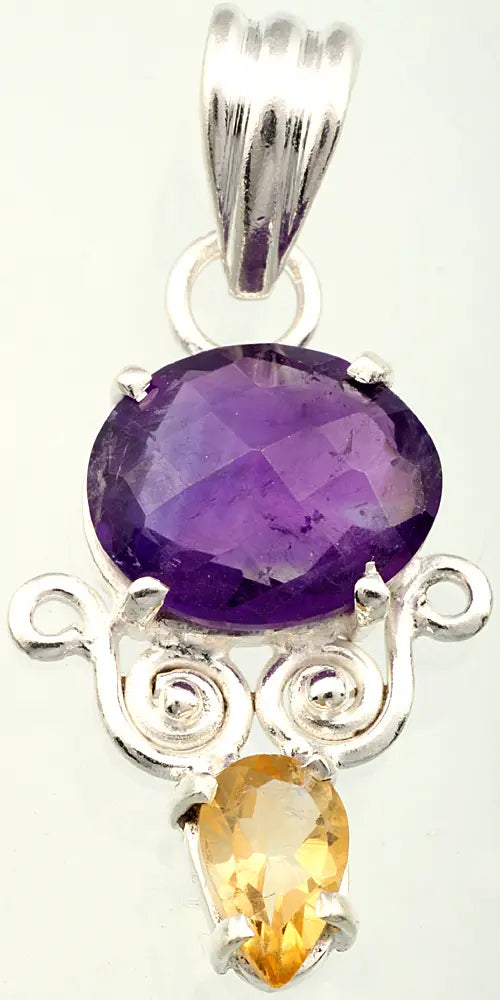 Faceted Amethyst and Citrine Sterling Silver Pendant