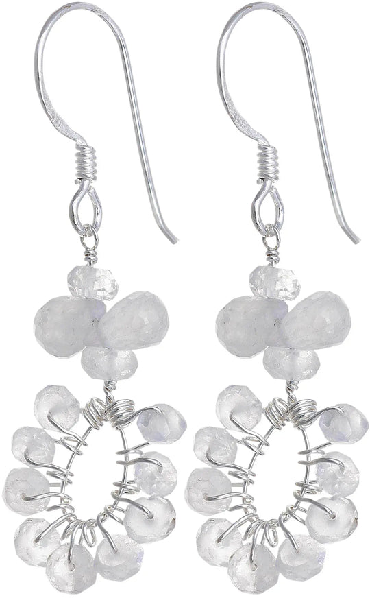 Faceted Rainbow Moonstone Sterling Silver Earrings
