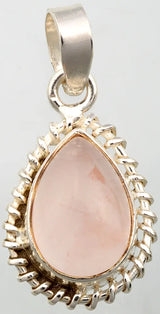 Rose Quartz Pear Cut Sterling Silver Pendant