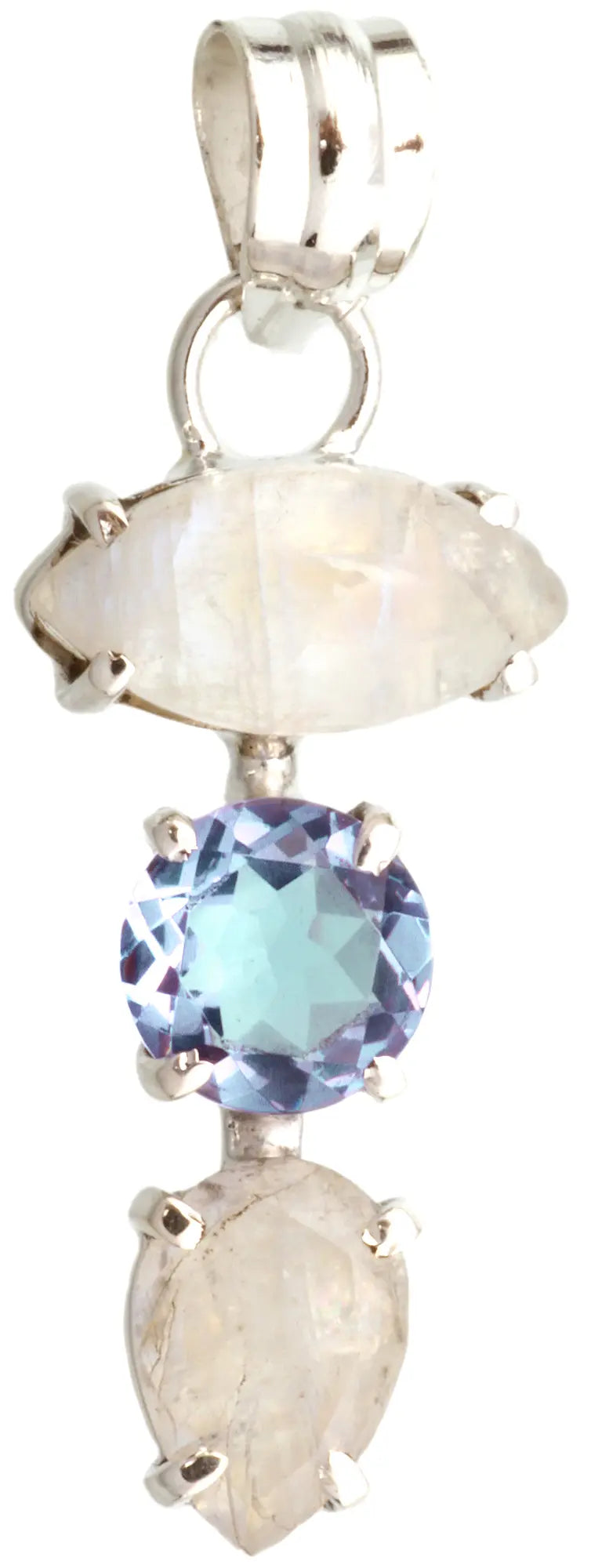 Rainbow Moonstone Sterling Silver Pendant with Blue Topaz