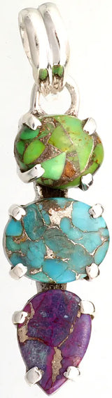 Tri Gemstone Sterling Silver Pendant