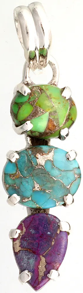 Tri Gemstone Sterling Silver Pendant