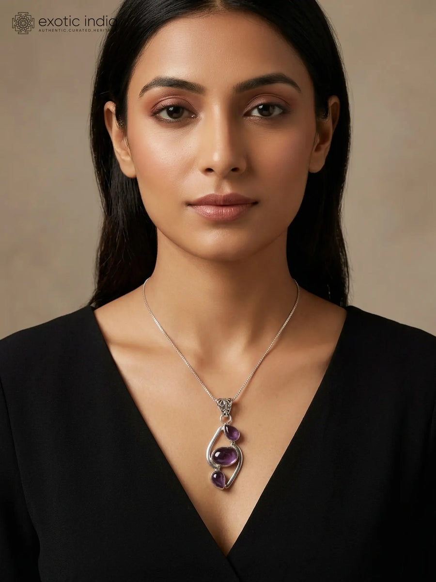 Amethyst Triple Gemstone Sterling Silver Pendant