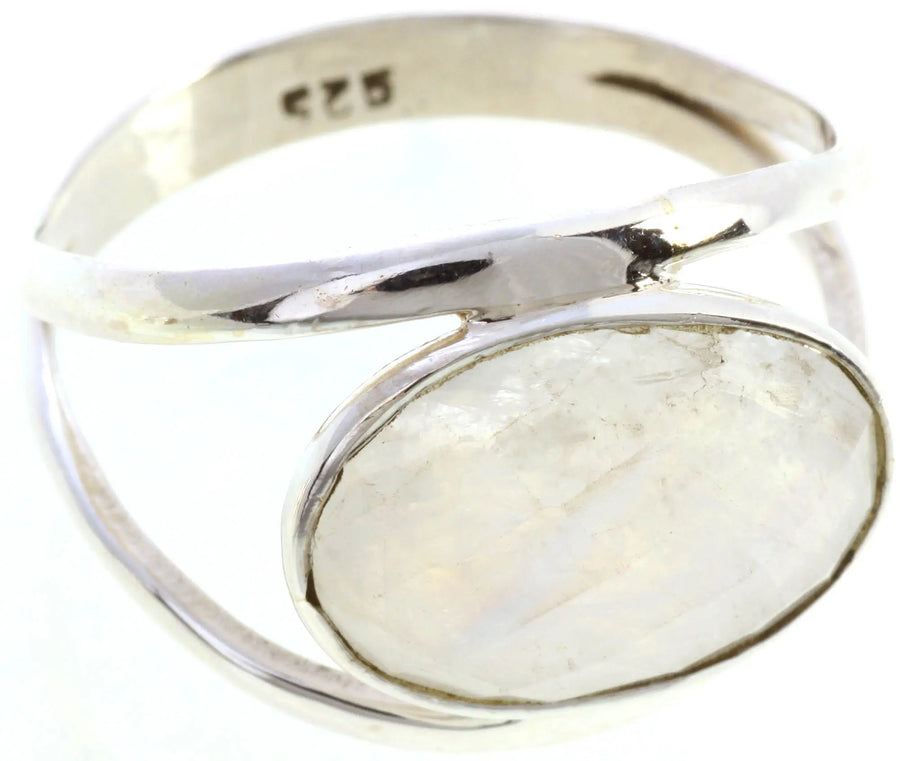 Faceted Rainbow Moonstone Sterling Silver Ring