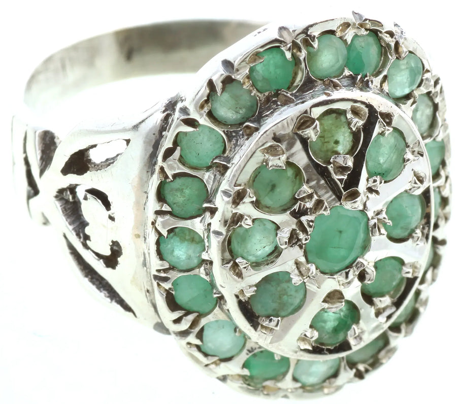 Faceted Emerald Sterling Silver Ring