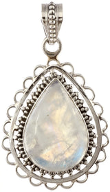 Rainbow Moonstone Pear Cut Sterling Silver Pendant
