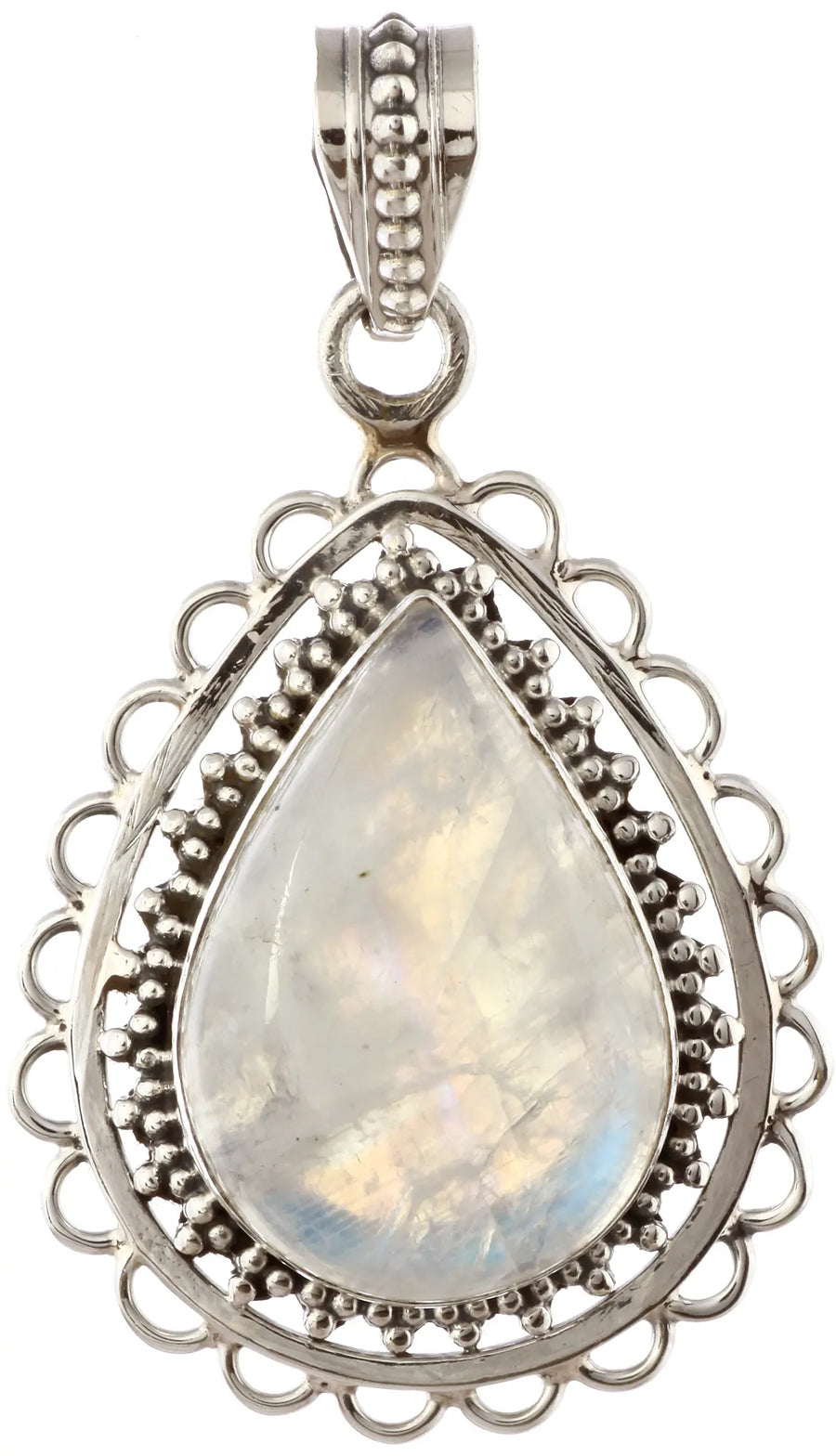 Rainbow Moonstone Pear Cut Sterling Silver Pendant
