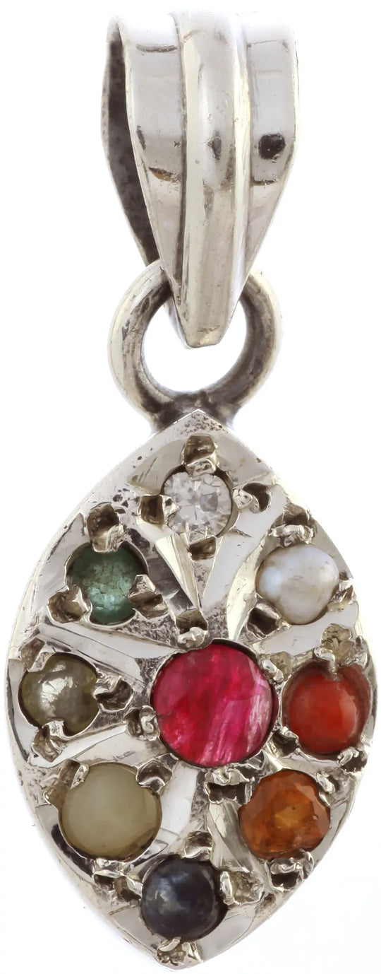 Navaratna Marquise Sterling Silver Pendant