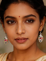 Navaratna Marquise Sterling Silver Dangle Earrings