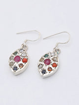 Navaratna Marquise Sterling Silver Dangle Earrings