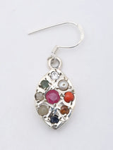 Navaratna Marquise Sterling Silver Dangle Earrings