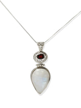 Faceted Rainbow Moonstone and Garnet Sterling Silver Pendant