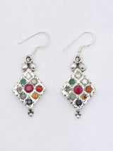 Navaratna Kite Shape Sterling Silver Dangle Earrings