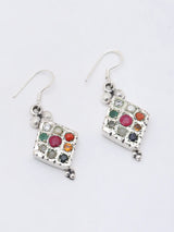 Navaratna Kite Shape Sterling Silver Dangle Earrings