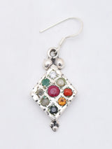 Navaratna Kite Shape Sterling Silver Dangle Earrings