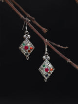 Navaratna Kite Shape Sterling Silver Dangle Earrings