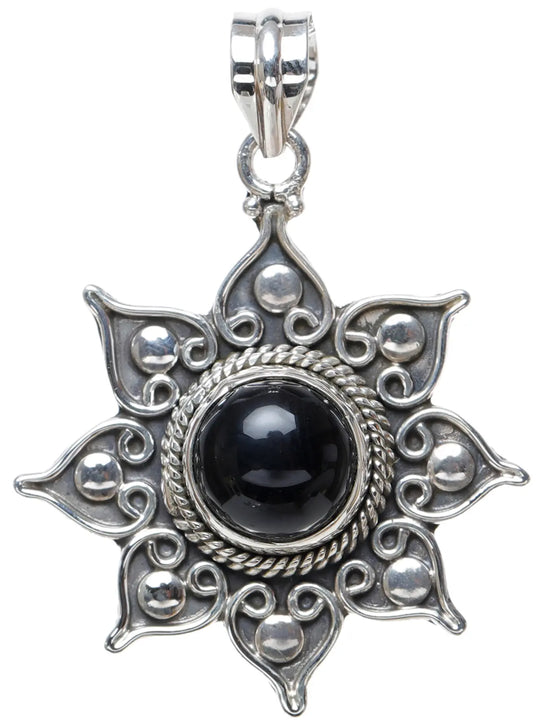 Black Onyx Sun Motif Sterling Silver Pendant