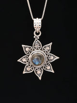 Sterling Silver Sun Motif Pendant with Gemstone Options