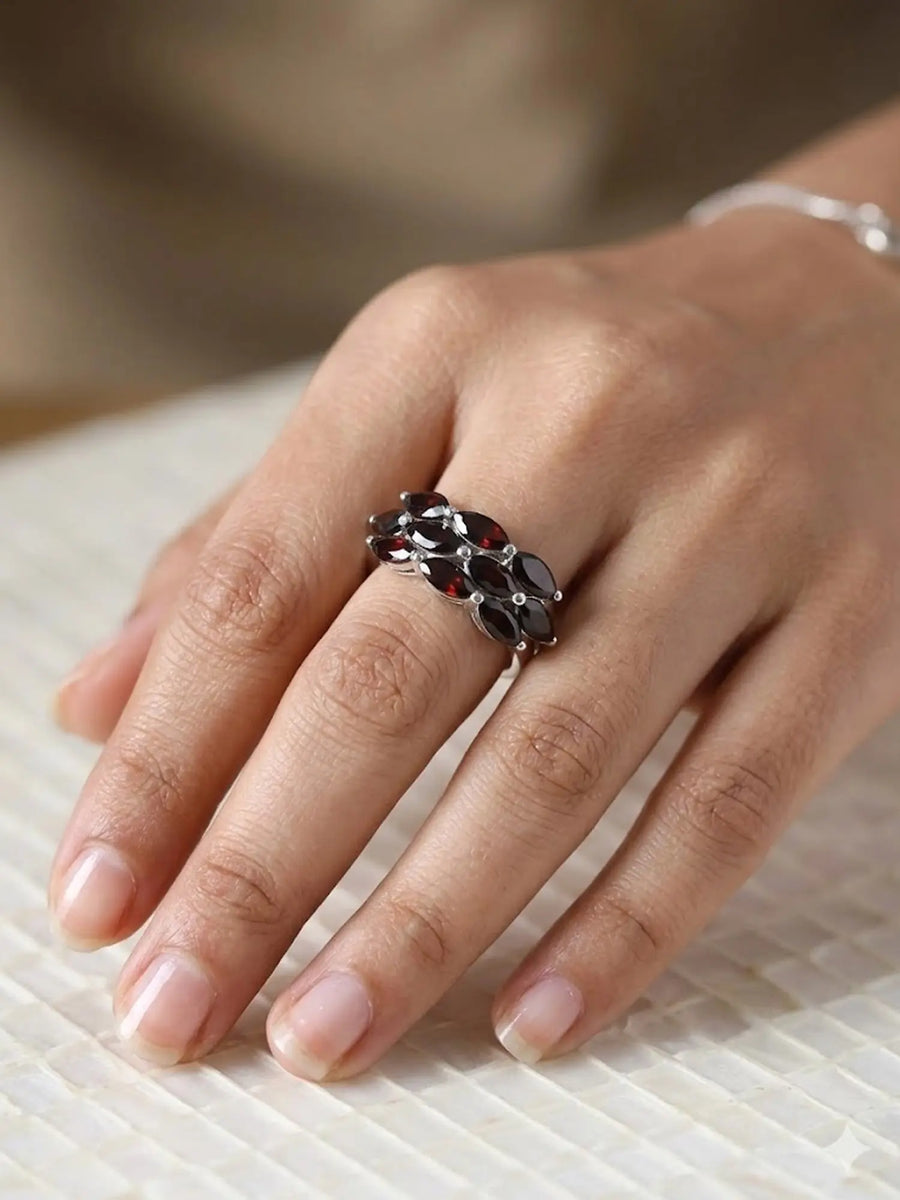 Marquise Cut Garnet Sterling Silver Ring