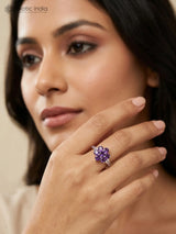 Floral Faceted Amethyst Sterling Silver Ring