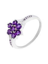 Floral Faceted Amethyst Sterling Silver Ring