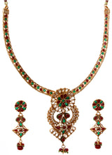 Cut Glass Ruby and Emerald Copper Alloy Necklace Set
