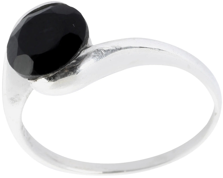 Faceted Black Spinel Sterling Silver Ring