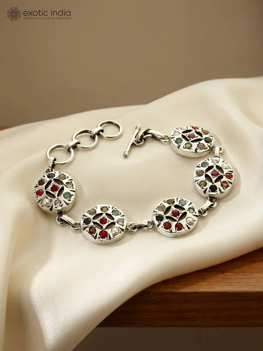 Navaratna Nine Gem Sterling Silver Bracelet