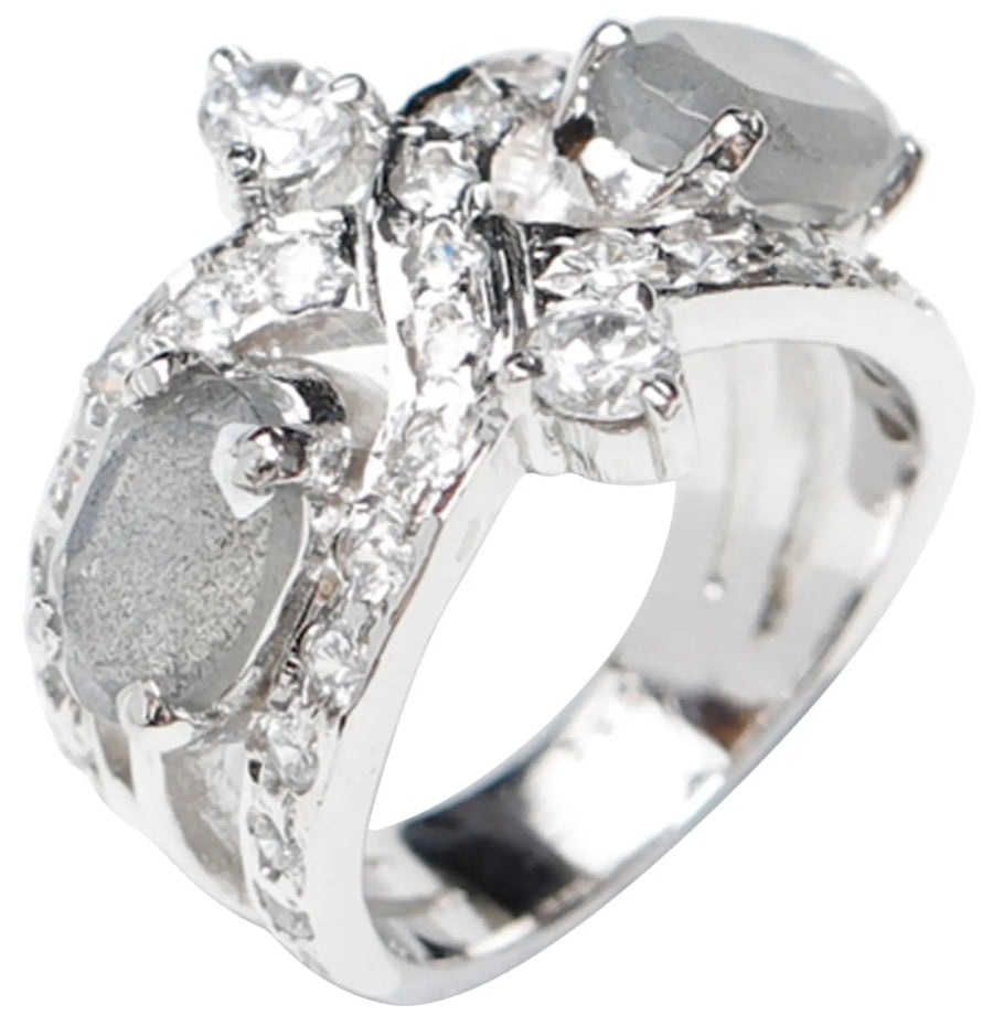 Faceted Labradorite and Cubic Zirconia Sterling Silver Ring