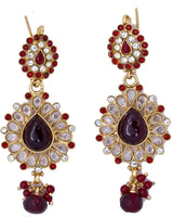 Garnet Red Cut Glass Polki Copper Alloy Earrings
