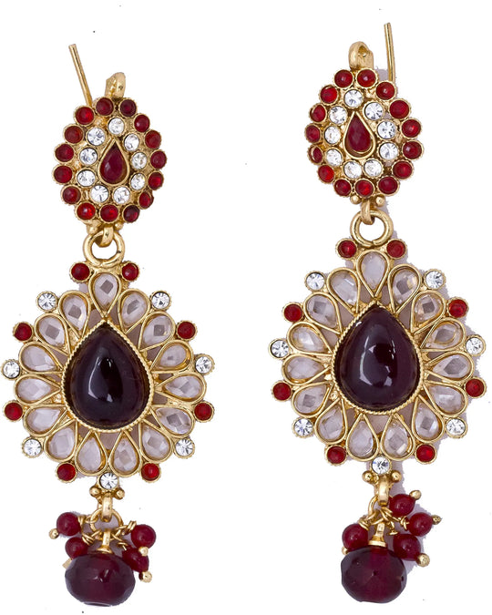 Garnet Red Cut Glass Polki Copper Alloy Earrings