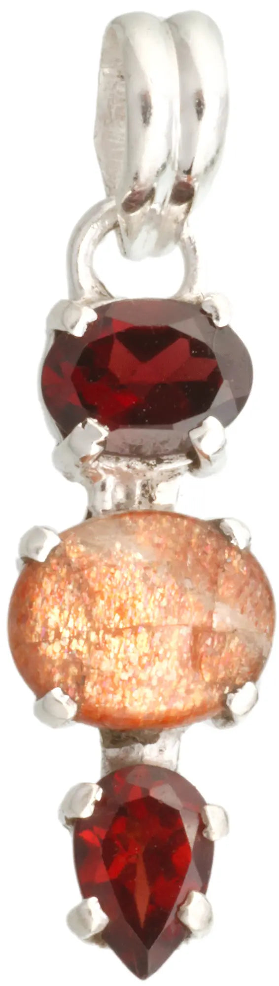 Faceted Garnet and Cherry Quartz Sterling Silver Pendant