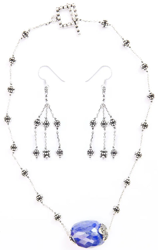 Faceted Lapis Lazuli Sterling Silver Necklace and Earrings Set