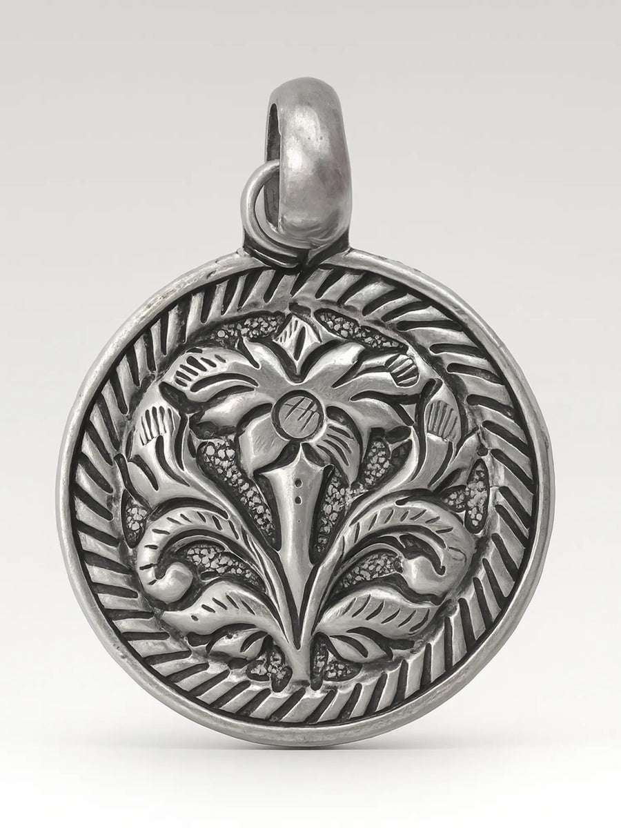 Floral Sterling Silver Pendant with Oxidised Finish