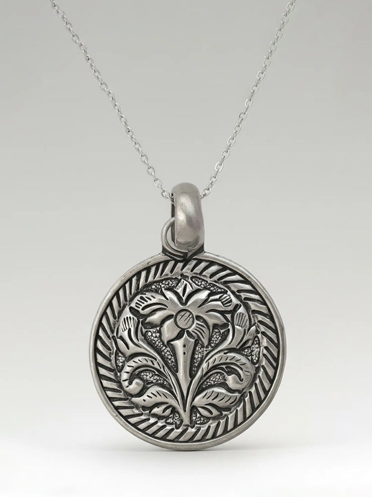 Floral Sterling Silver Pendant with Oxidised Finish