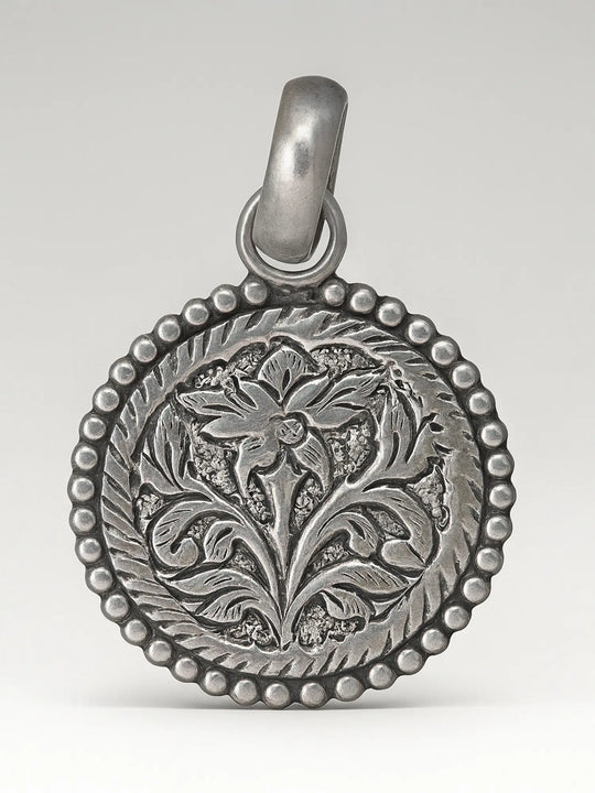 Carved Floral Sterling Silver Pendant