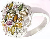 Faceted Mixed Tourmaline Sterling Silver Ring